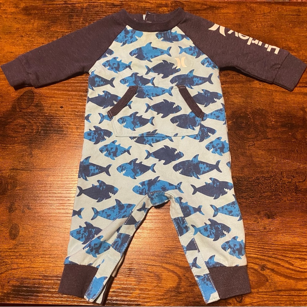 Hurley Blue Fish Print Raglan One-Piece